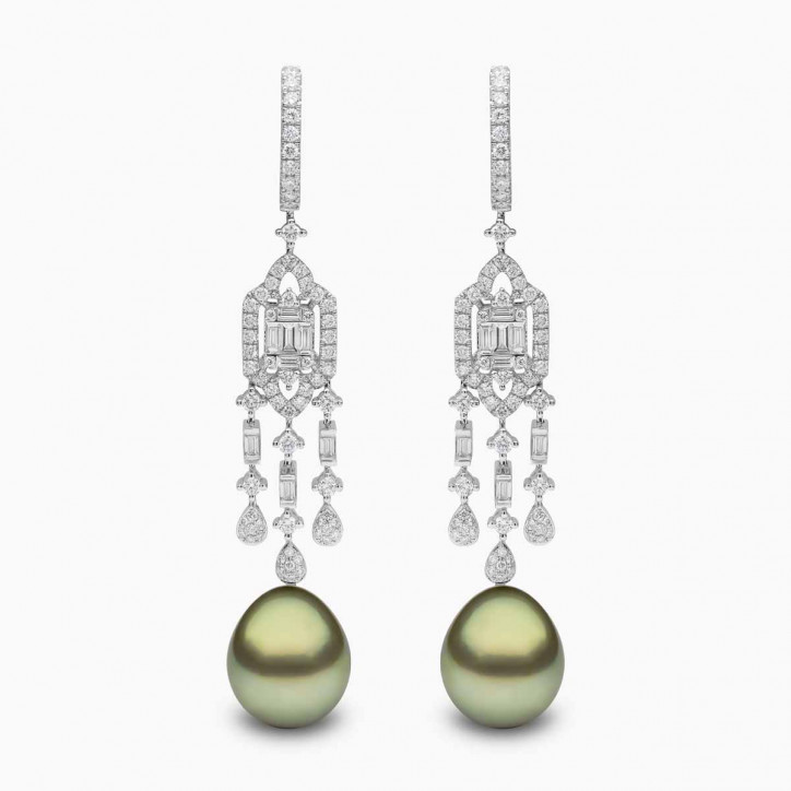 Contessa 18K Gold Pistachio Tahitian Pearl and Diamond Earrings Contessa 18K Gold Pistachio Tahitian Pearl and Diamond Earrings