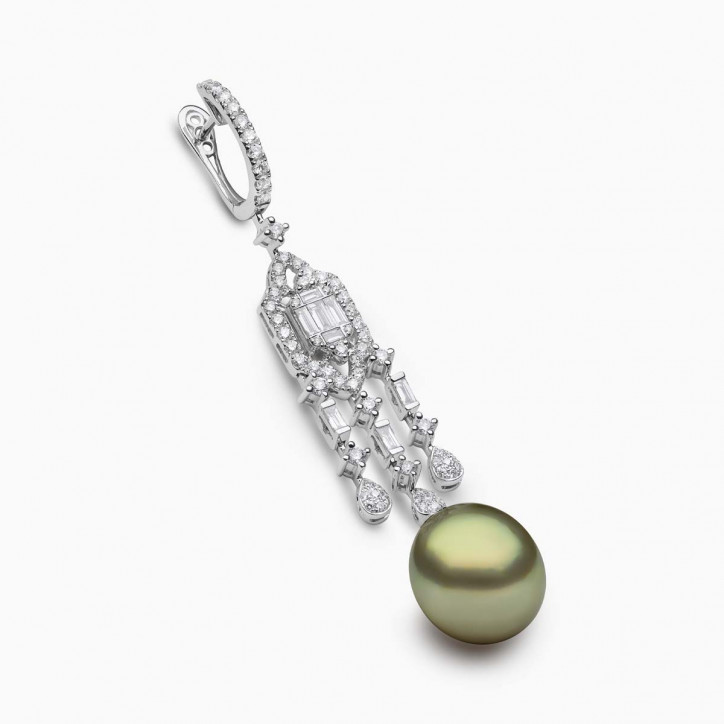 Contessa 18K Gold Pistachio Tahitian Pearl and Diamond Earrings Contessa 18K Gold Pistachio Tahitian Pearl and Diamond Earrings