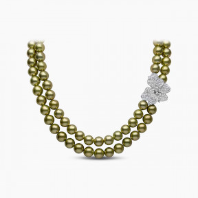 Contessa 18K Gold Pistachio Tahitian Pearl Double Row Flower Necklace