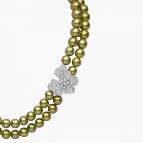 Contessa 18K Gold Pistachio Tahitian Pearl Double Row Flower Necklace