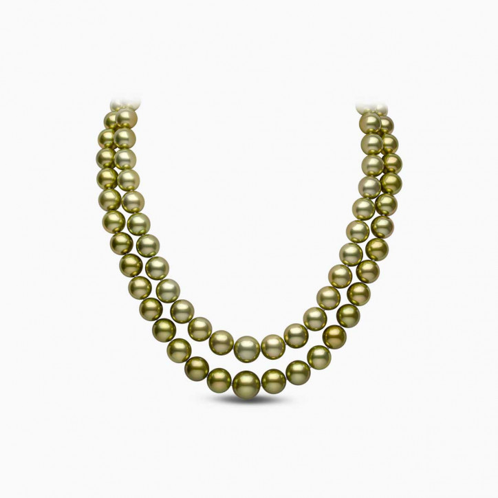 Classic 18K Gold Pistachio Tahitian Pearl Double Row Necklace