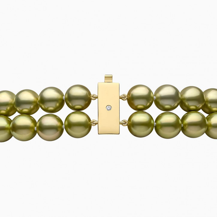 Classic 18K Gold Pistachio Tahitian Pearl Double Row Necklace