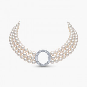 O by Yoko 18K White Gold Freshwater Pearl and Diamond Choker