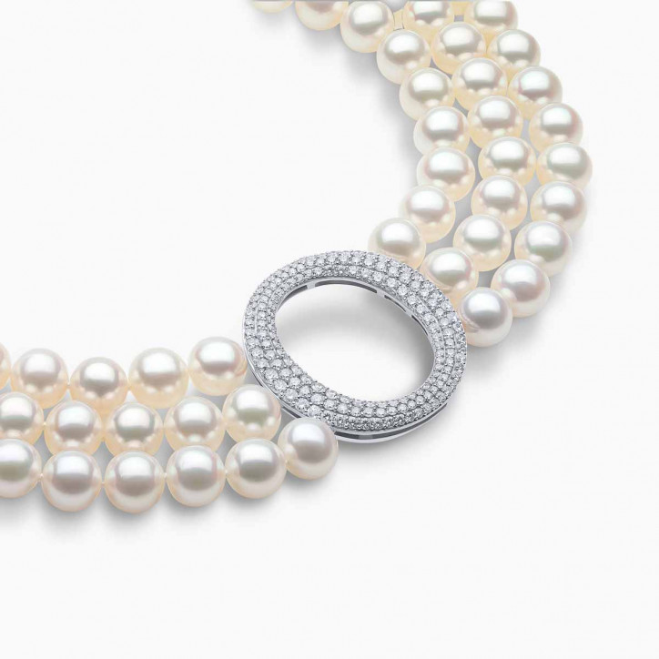 O by Yoko 18K White Gold Freshwater Pearl and Diamond Choker