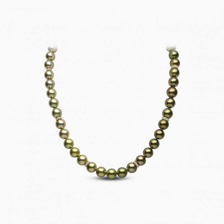 Classic 18K Gold Pistachio Tahitian Pearl Row Necklace