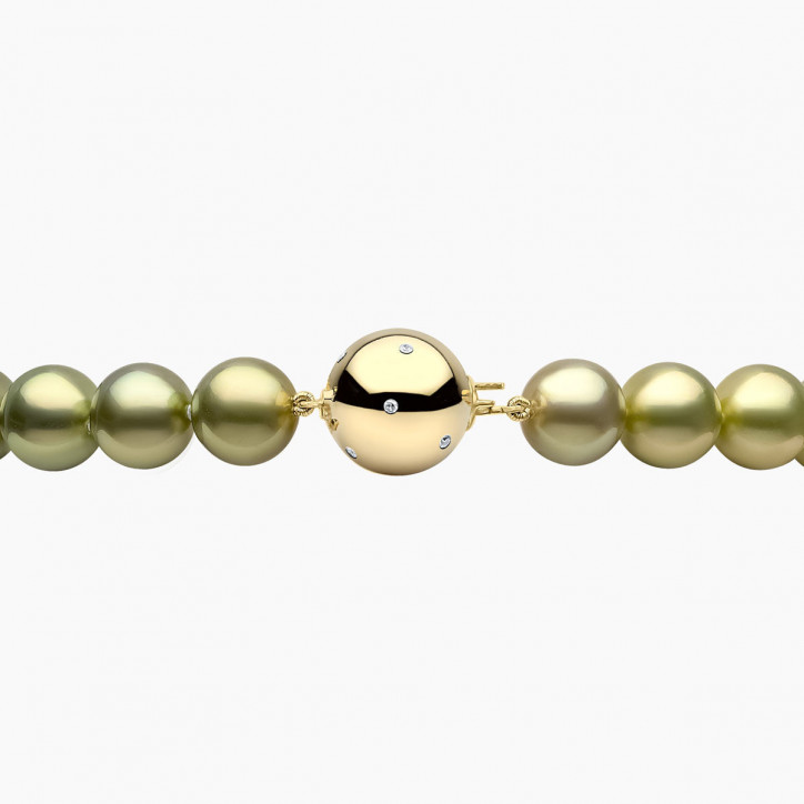 Classic 18K Gold Pistachio Tahitian Pearl Row Necklace