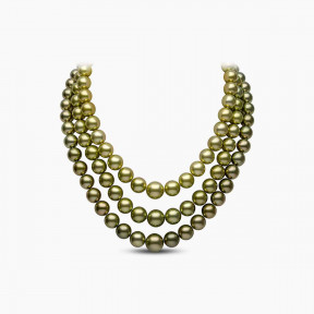 Classic 18K Gold Pistachio Tahitian Pearl Triple Row Necklace