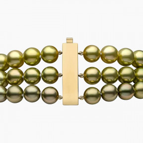 Classic 18K Gold Pistachio Tahitian Pearl Triple Row Necklace