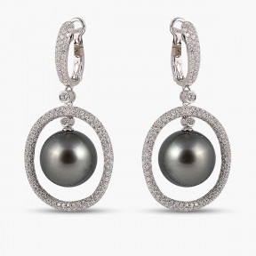 Starlight 18K Gold Pearl and Diamond Solar Hoop Drop Earrings