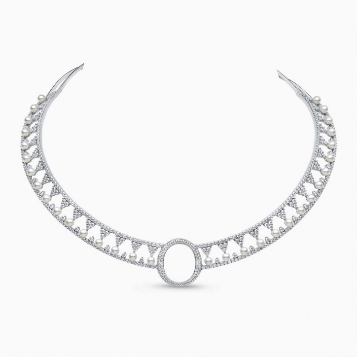 O by Yoko 18K White Gold Akoya Pearl and Diamond Choker Necklace