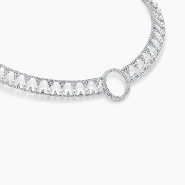 O by Yoko 18K White Gold Akoya Pearl and Diamond Choker Necklace