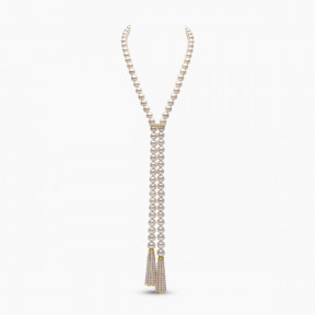 Tassel 18K Gold Freshwater Baroque Pearl and Diamond Necklace