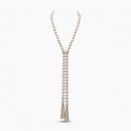 Tassel 18K Gold Freshwater Baroque Pearl and Diamond Necklace