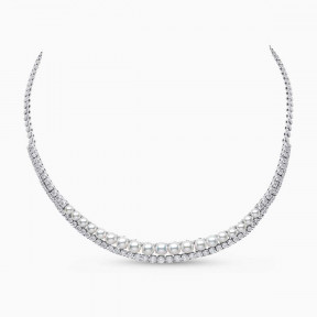 Raindrop 18K Gold Akoya Pearl and Diamond Crescent Necklace