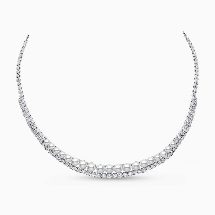 Raindrop 18K Gold Akoya Pearl and Diamond Crescent Necklace