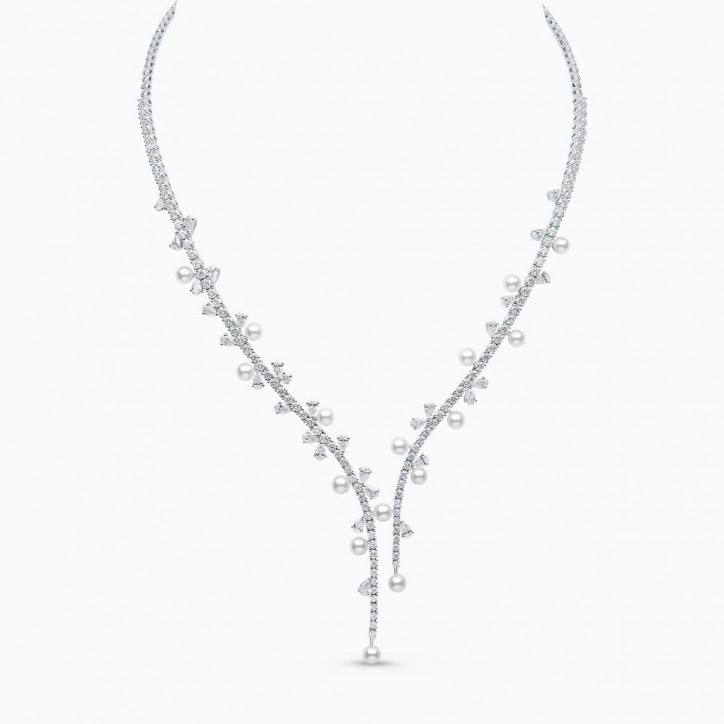 Raindrop 18K Gold Akoya Pearl and Diamond Droplet Necklace