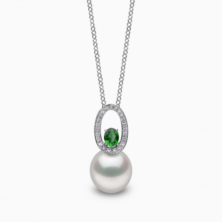 Ophelia 18K Gold South Sea Pearl Oval Cut Emerald Diamond Pendant