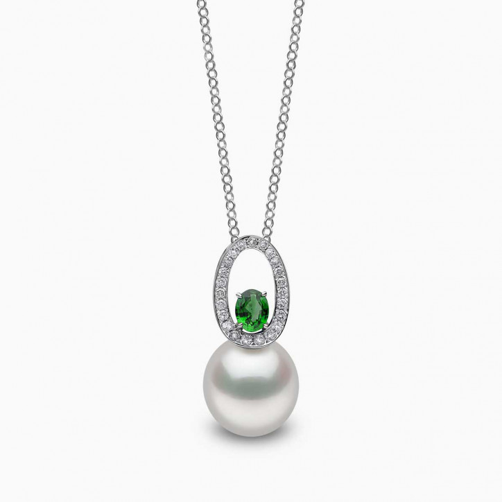 Ophelia 18K Gold South Sea Pearl Oval Cut Emerald Diamond Pendant Ophelia 18K Gold South Sea Pearl Oval Cut Emerald Diamond Pendant