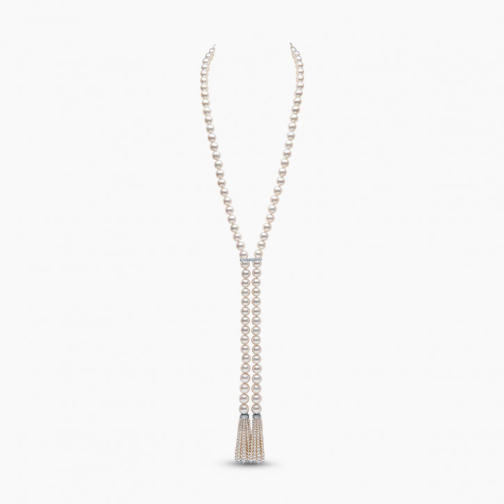 Tassel 18K Gold Pearl and Diamond Necklace