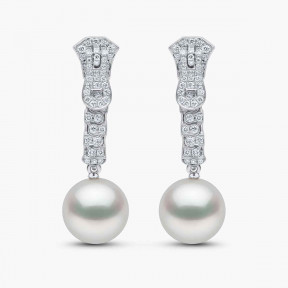 Zyyp 18K White Gold South Sea Pearl and Diamond Zip Earrings