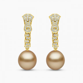 Zyyp 18K Yellow Gold South Sea Pearl and Diamond Zip Earrings