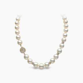 Classic 18K Gold White Australian South Sea Pearl Strand and Diamond Clasp Necklace