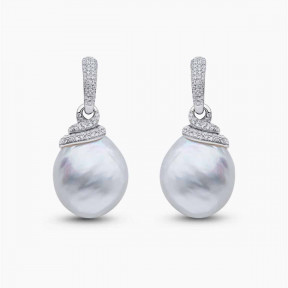 Baroque 18K Gold South Sea Pearl and Diamond Drop Earrings