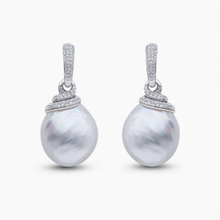 Baroque 18K Gold South Sea Pearl and Diamond Drop Earrings