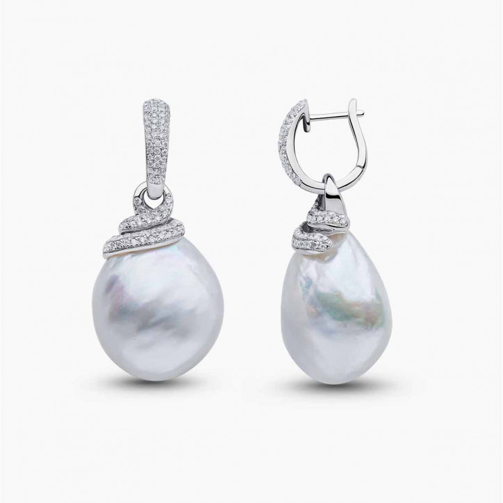 Baroque 18K Gold South Sea Pearl and Diamond Drop Earrings