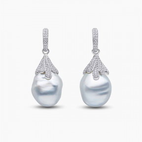 Baroque 18K Gold South Sea Pearl and Diamond Drop Earrings