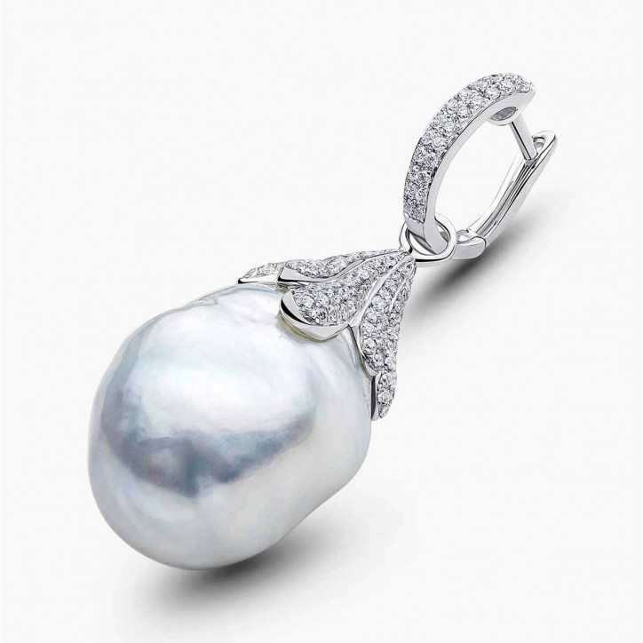 Baroque 18K Gold South Sea Pearl and Diamond Drop Earrings