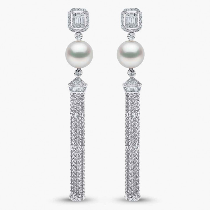 Glitz 18K Gold South Sea Pearl Diamond Earrings