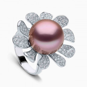 Duchess 18K Gold Pink Pearl and Pavé Diamond Ring