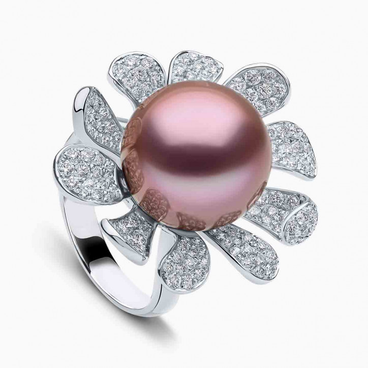 Duchess 18K Gold Pink Pearl and Pavé Diamond Ring Duchess 18K Gold Pink Pearl and Pavé Diamond Ring
