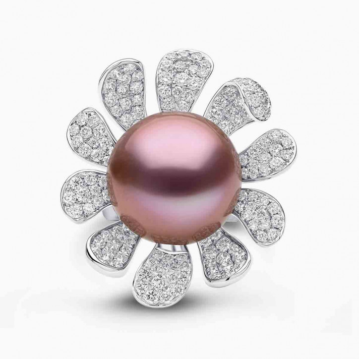 Duchess 18K Gold Pink Pearl and Pavé Diamond Ring Duchess 18K Gold Pink Pearl and Pavé Diamond Ring