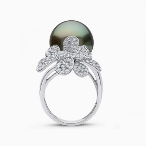 Duchess 18K Gold Tahitian and Diamond Flower Ring
