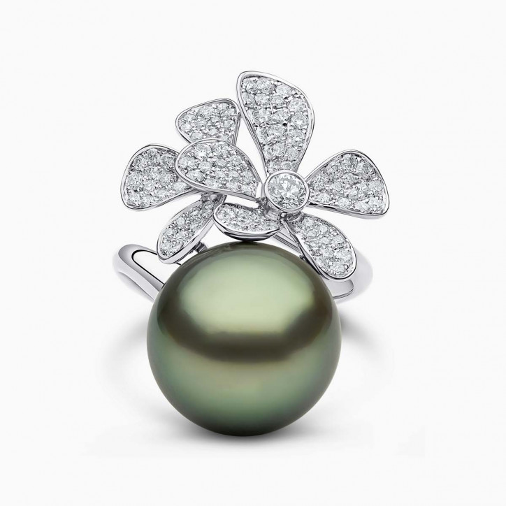 Duchess 18K Gold Tahitian and Diamond Flower Ring Duchess 18K Gold Tahitian and Diamond Flower Ring