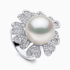 Duchess 18K Gold South Sea Pearl and Diamond Floral Ring
