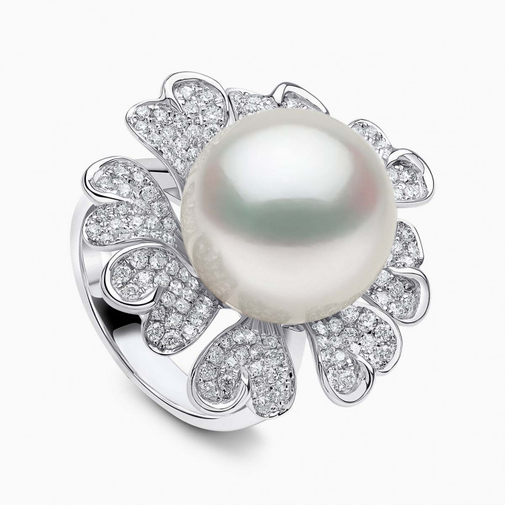 Duchess 18K Gold South Sea Pearl and Diamond Floral Ring Duchess 18K Gold South Sea Pearl and Diamond Floral Ring