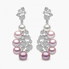 Ombré 18K златни обеци с розови перли и диаманти