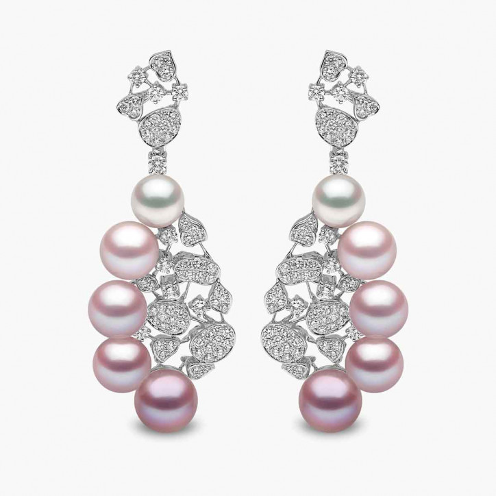 Ombré 18K Gold Pink Pearl and Diamond Cluster Earrings