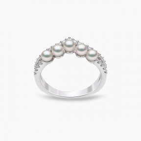 Sleek 18K Gold Pearl and Diamond Curve V Ring
