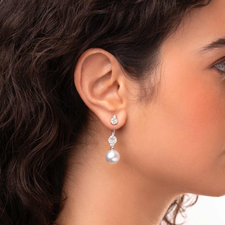 Glitz 18K Gold South Sea Pearl and Diamond Drop Earrings