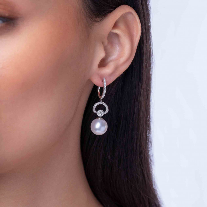 Jazz 18K Gold Pearl and Diamond Drop Earrings Jazz 18K Gold Pearl and Diamond Drop Earrings