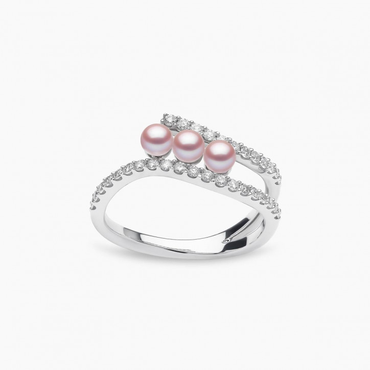 Sleek 18K Gold Triple Pearl and Diamond Ring Sleek 18K Gold Triple Pearl and Diamond Ring