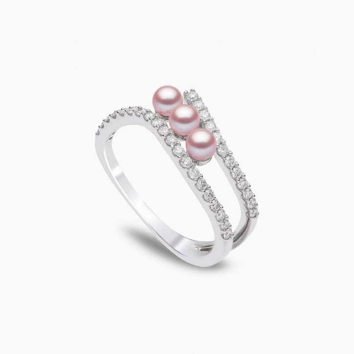 Sleek 18K Gold Triple Pearl and Diamond Ring Sleek 18K Gold Triple Pearl and Diamond Ring
