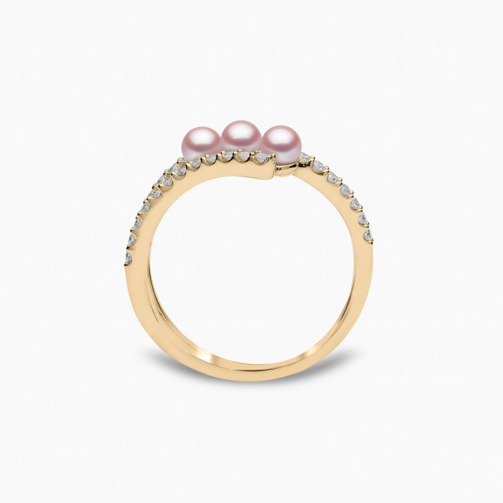 Sleek 18K Gold Triple Pearl and Diamond Ring Sleek 18K Gold Triple Pearl and Diamond Ring