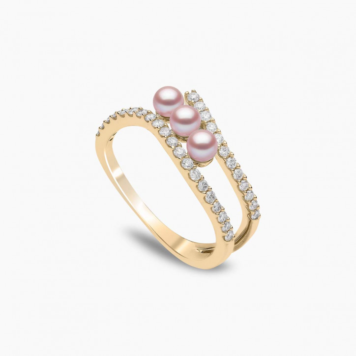 Sleek 18K Gold Triple Pearl and Diamond Ring Sleek 18K Gold Triple Pearl and Diamond Ring
