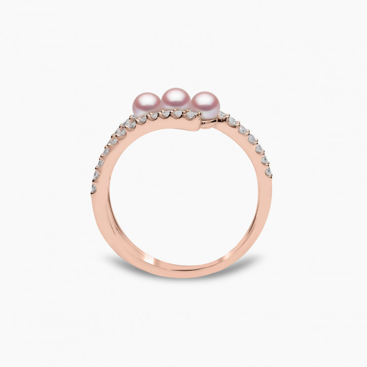 Sleek 18K Gold Triple Pearl and Diamond Ring Sleek 18K Gold Triple Pearl and Diamond Ring