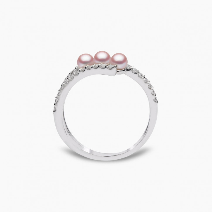 Sleek 18K Gold Triple Pearl and Diamond Ring Sleek 18K Gold Triple Pearl and Diamond Ring